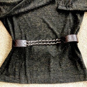 Brown calf leather chain belt